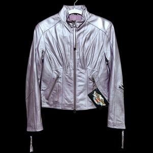 NWT Harley-Davidson Leather Moto Jacket Metallic Purple Violet Womens S RARE Y2K